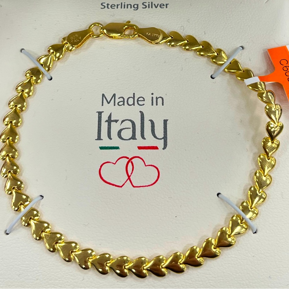💝NWT Sterling Silver Golden Hearts Italian Made Bracelet Valentines Day Gift 💝